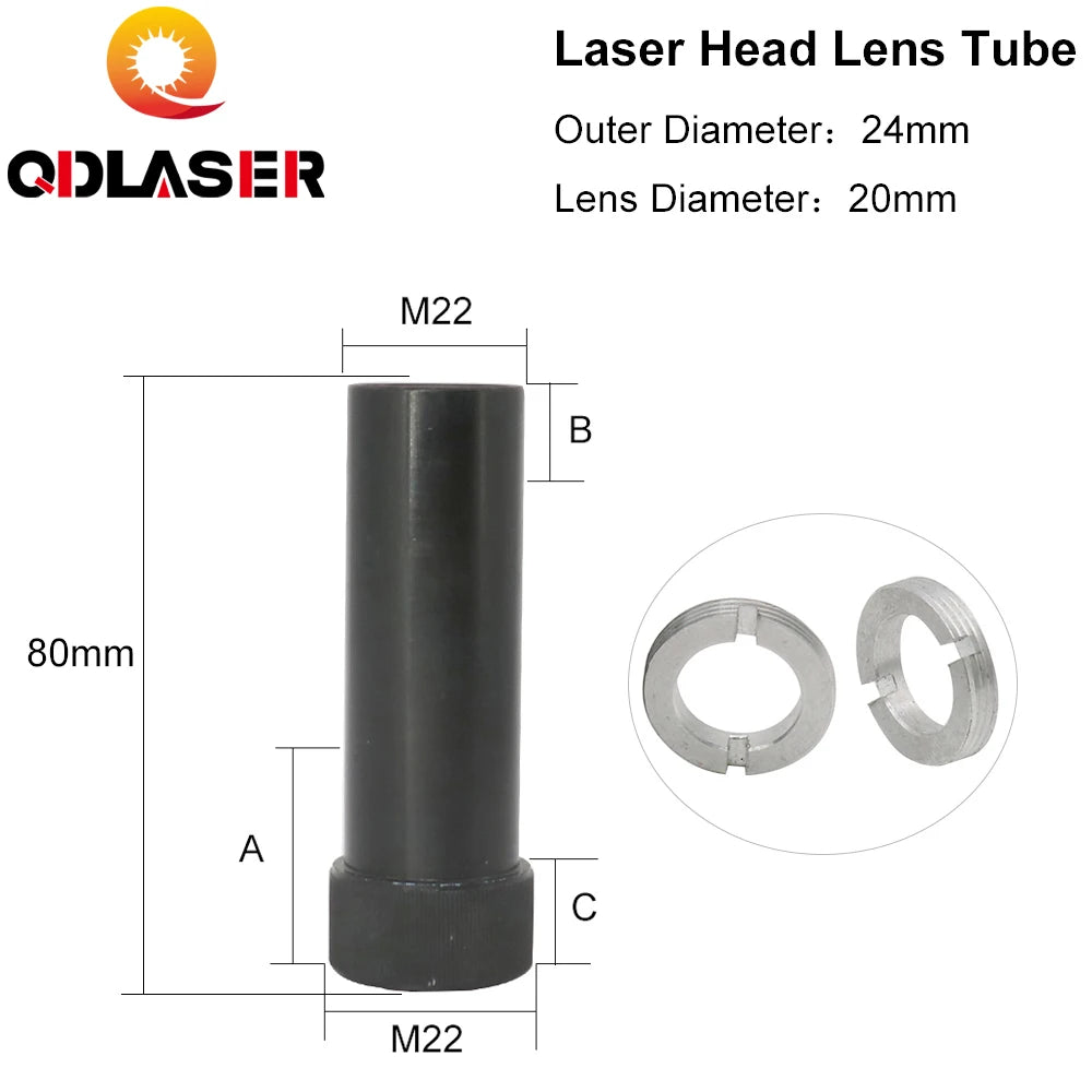 QDLASER C Series CO2 Lens Tube Outer Diameter 24mm for Lens Dia.20mm for CO2 Laser Cutting Machine