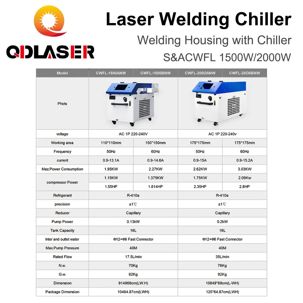 QDLASER CWFL 1500W&2000W S&A Laser Welding Chiller 50/60Hz Handheld Welding Housing with Chiller for Laser Welding Machine