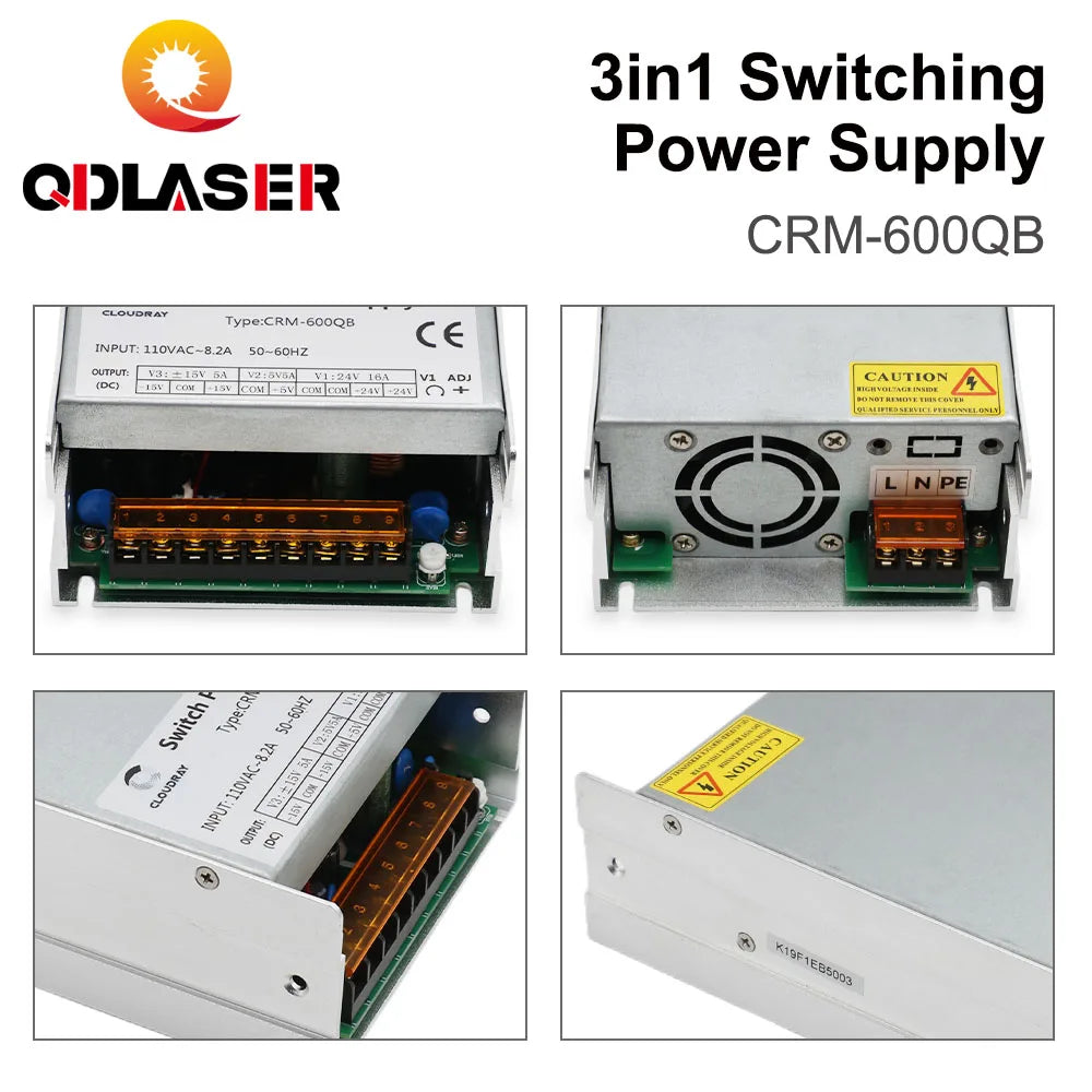 QDLASER 3in1 Switching Power Supply CRM-600QB 5V 15V 24V 110V/220V 16.5A 5A for Fiber Marking Machine Power System