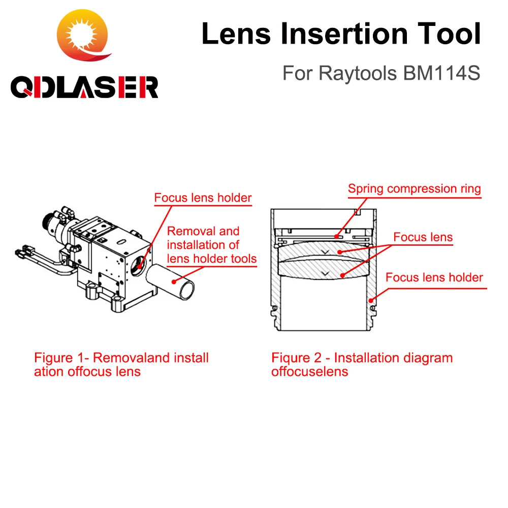 QDLASER Fiber Laser Head Focusing Lens Insertion Tool D37 for Raytools Collimating Focusing Lens on BM114S Fiber Cutting Head