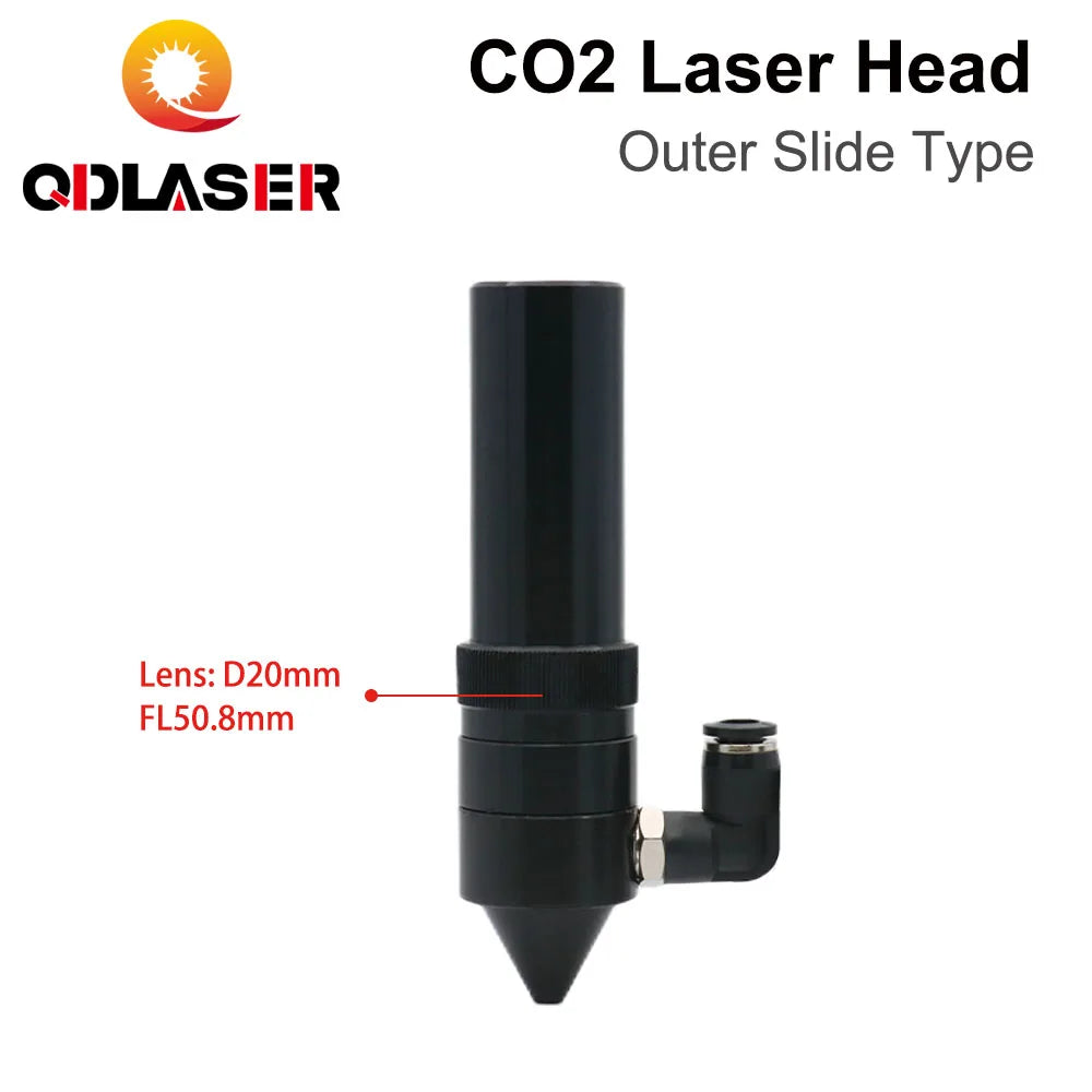 QDLASER New Arrival CO2 Laser Head for Dia.20mm FL 50.8/63.5mm Lens D25mm Mirror Outer Slider Type with Air Assist Nozzle