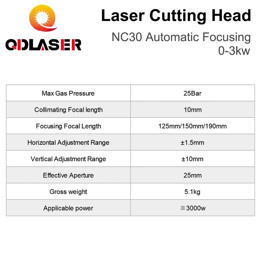 QDLASER WSX NC30 Fiber Laser Cutting Head 0-3KW Automatic Focusing Max Laser Power 3000W QBH for Metal Cutting