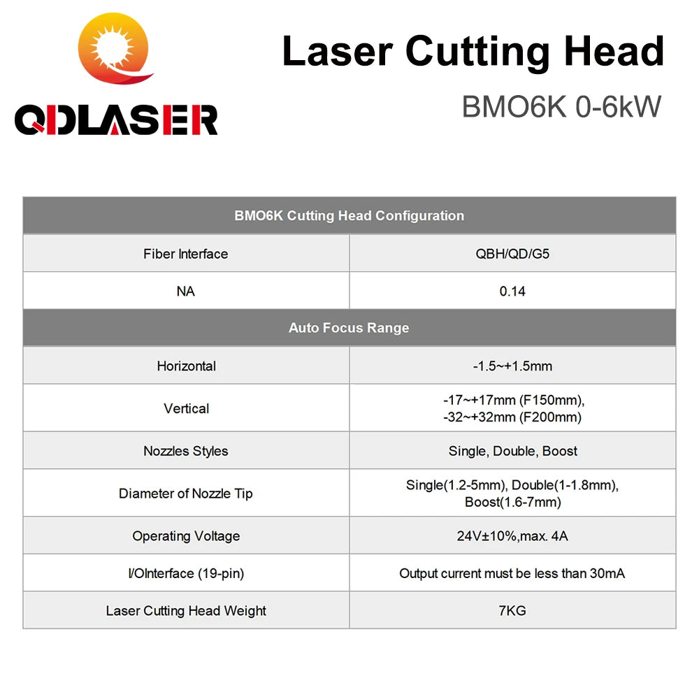 QDLASER Raytools BM06K Laser Cutting Head 0-6kW FL 150/200mm Auto Focusing Fiber Laser Cutting Head QBH/QD/G5 for Metal Cutting
