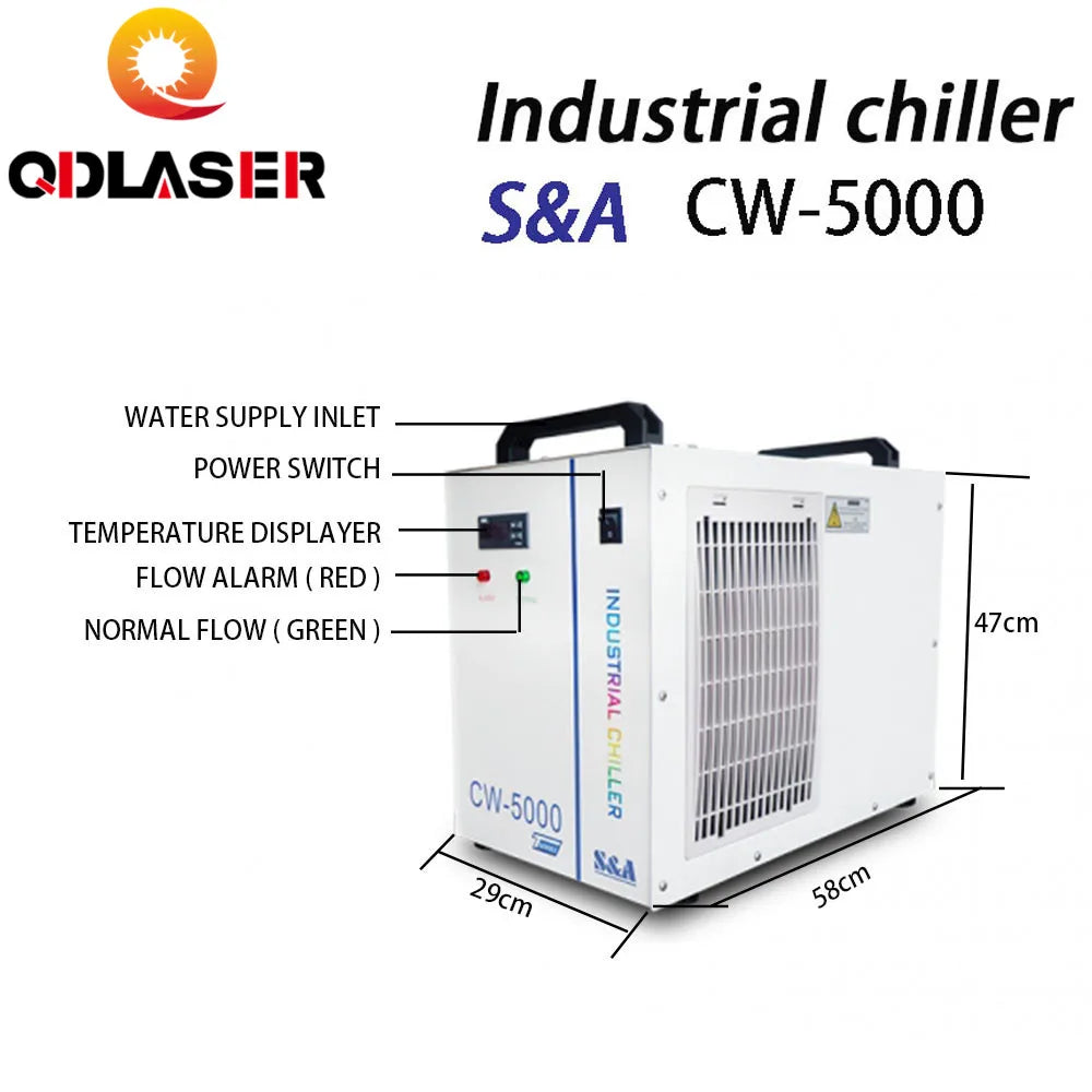QDLASER Industry Air Water Chiller CW5000 for CO2 Laser Engraving Cutting Machine Cooling 80W 100W Laser Tube
