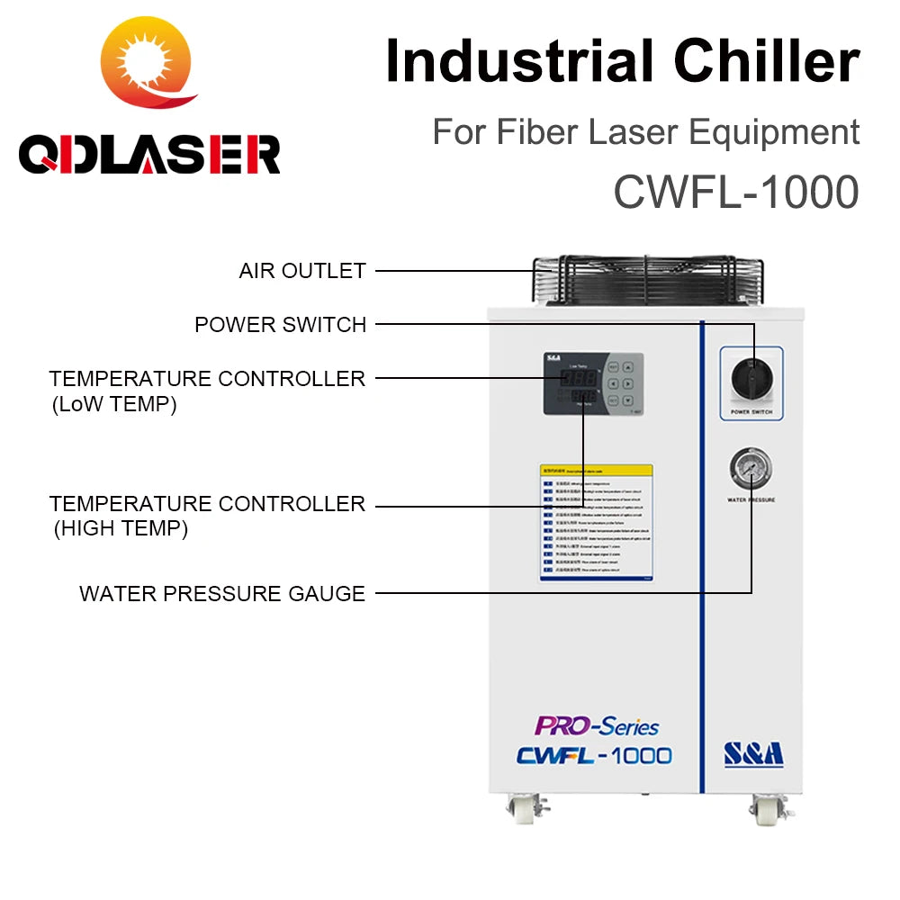 QDLASER CWFL-1000 S&A Industry Air Water Chiller AC 220-240V Voltage for Fiber Laser Engraving Cutting Machine