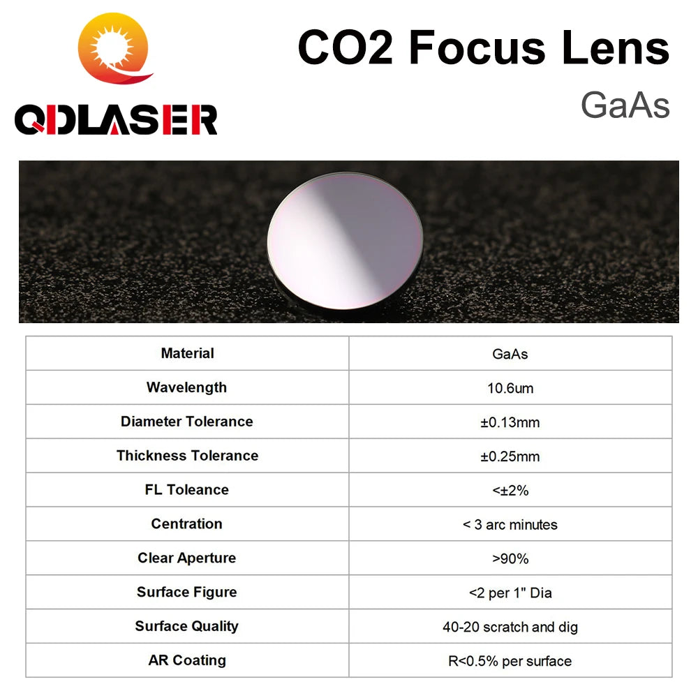 QDLASER CO2 Focus Lens GaAs Dia. 19.05 / 20mm FL 50.8 63.5 101.6mm 1.5-4" High Quality for CO2 Laser Engraving Cutting Machine
