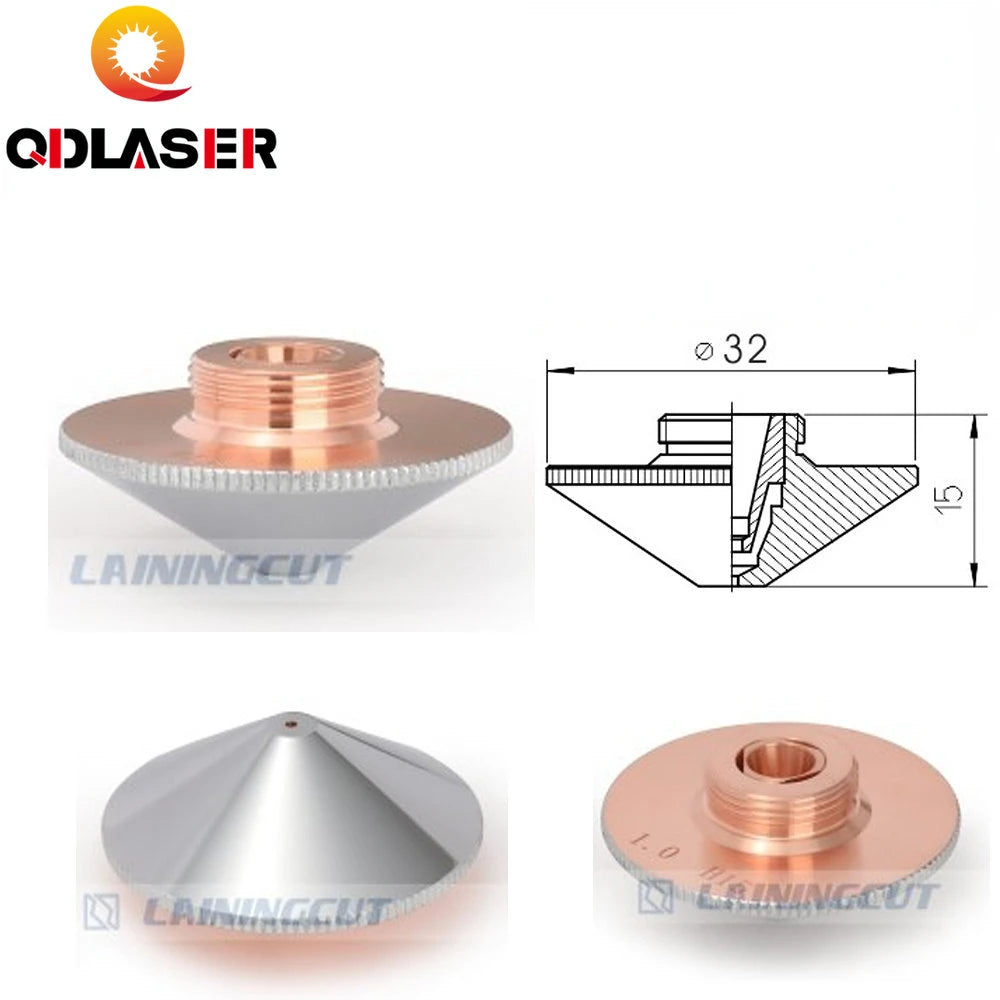 QDLASER OEM Double Layers Laser Nozzle Dia.32mm H15 M14 Caliber 0.8 - 4.0 for Precitec 1064nm Fiber Laser Cutting Head Machine