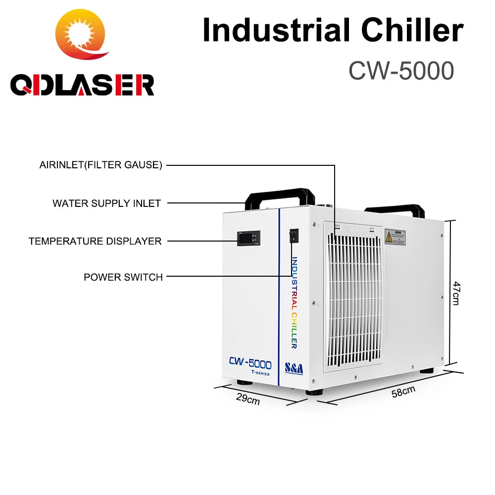 QDLASER CW5000 S&A Industry Air Water Chiller for CO2 Laser Engraving Cutting Machine Cooling 80W 100W Laser Tube