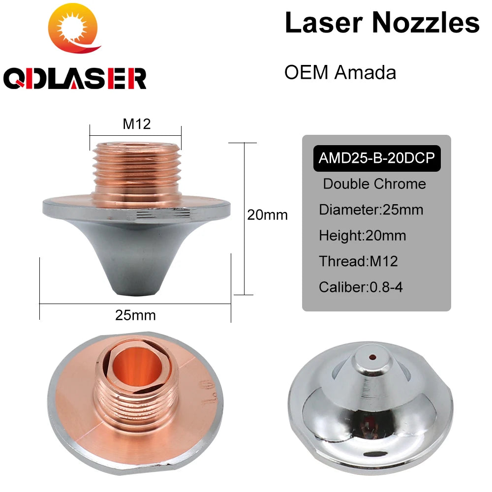 QDLASER OEM Amada Single/Double Layer Nozzles Dia 25mm H20 M12 Caliber 0.8-4.0mm for Fiber Laser Cutting Head