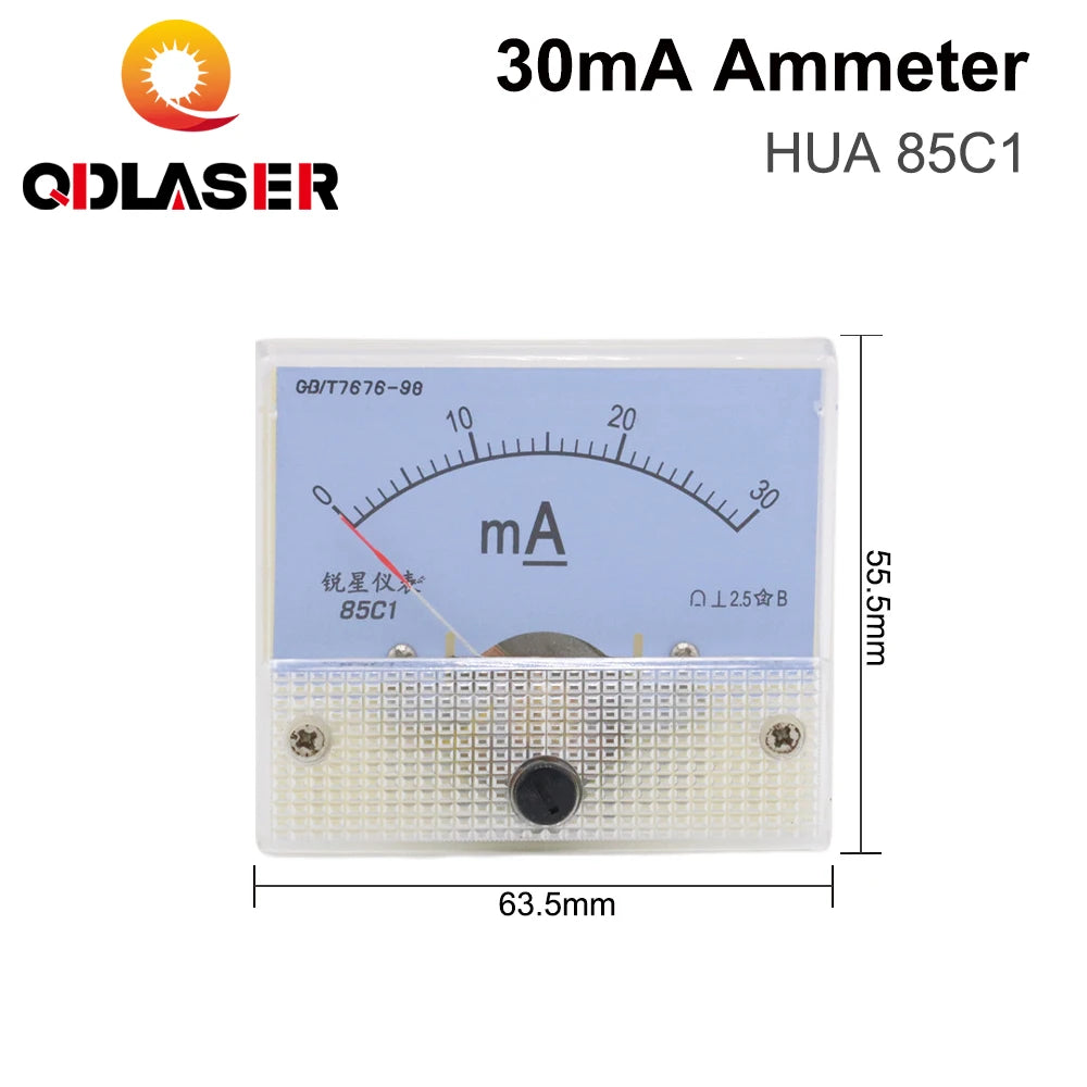 QDLASER HUA 85C1 DC 30mA Ammeter Current Voltage Meters Analog Amp Panel Meter for CO2 Laser Engraving and Cutting Machine"