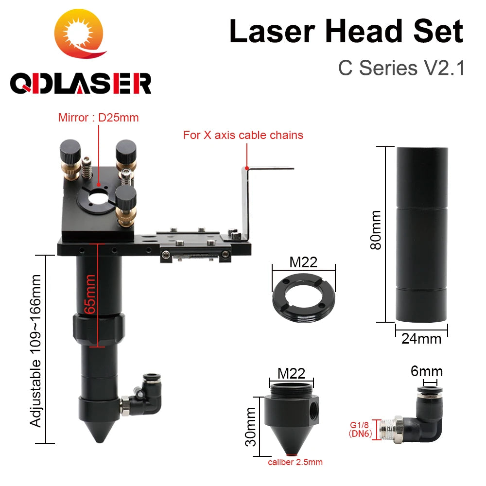 CO2 Laser Head Set C Series Dia.18mm FL38.1&Dia.20 FL50.8/63.5/101.6mmZnSe Focus Lens Dia.25m Mirror for Laser Engraving Machine
