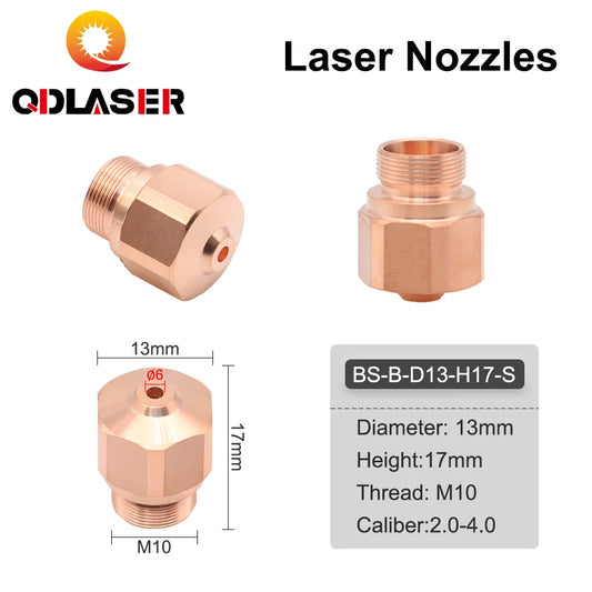 QDLASER OEM H Series Dia.13mm M10 Laser Nozzle Double Layers Caliber1.0-3.0mm Height17mm for Fiber Laser Cutting Head