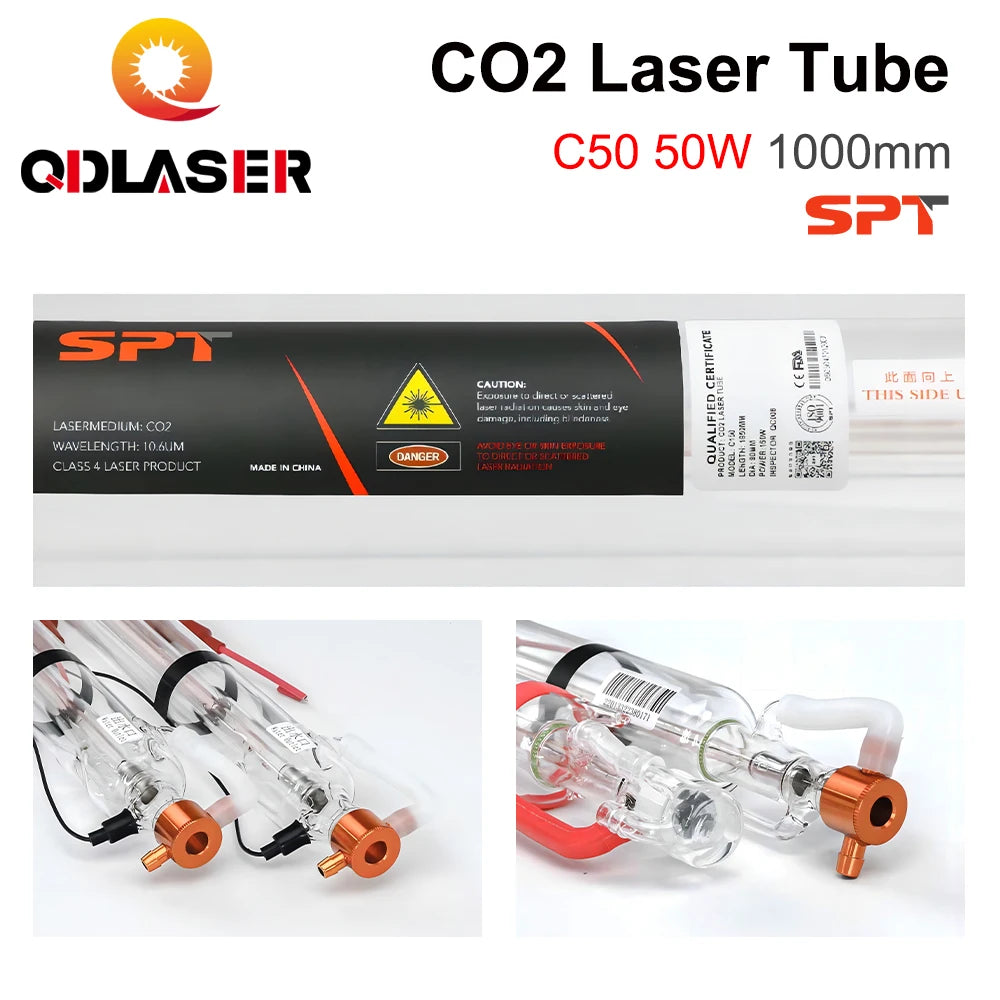 QDLASER SPT C50 50-70W Co2 Laser Tube Length 1000mm Diameter 50mm for CO2 Laser Engraving Cutting Machine