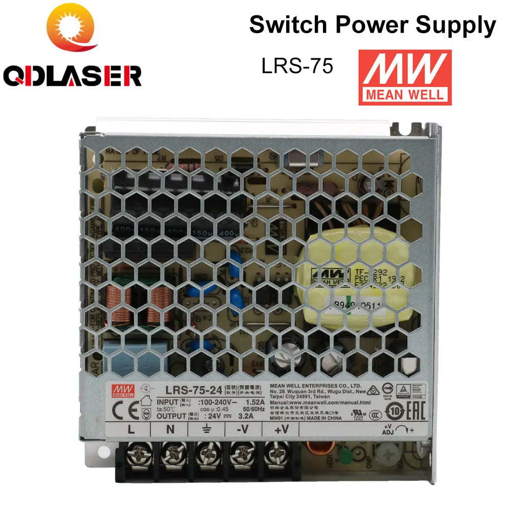QDLASER Meanwell LRS-75 Switching Power Supply 12V 6A / 24V 3.2A 75W Original MW Taiwan Brand for Laser Controller