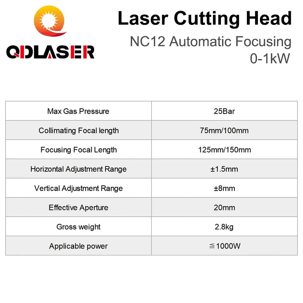 QDLASER WSX NC12 Fiber Laser Cutting Head 0-1KW Automatic Focusing 1000W QBH for Metal fiber optic cutting head
