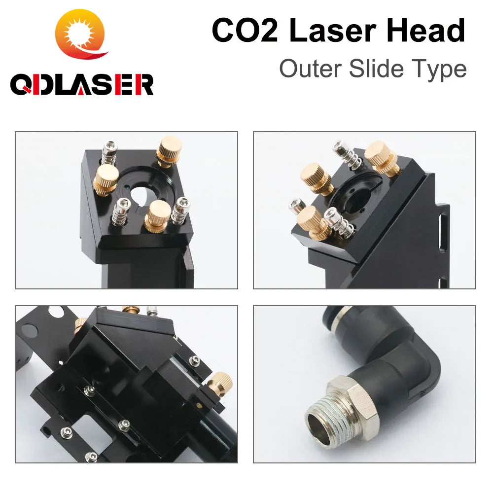 QDLASER New Arrival CO2 Laser Head for Dia.20mm FL 50.8/63.5mm Lens D25mm Mirror Outer Slider Type with Air Assist Nozzle