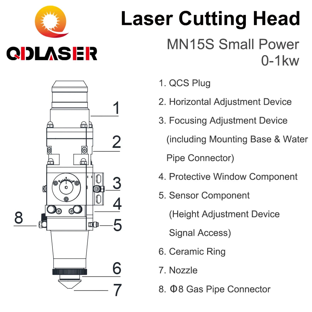 QDLASER WSX Fiber Laser Cutting Head 0-1KW MN15S Small Power Max Laser Power 1000W Focal Length 75mm / 100mm for Metal Cutting