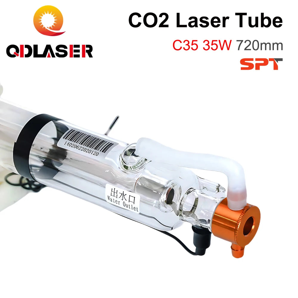 QDLASER SPT C35 35W CO2 Laser Tube Upgraded Metal Head Length 720mm Diameter 50mm for CO2 Laser Engraving and Cutting Machines
