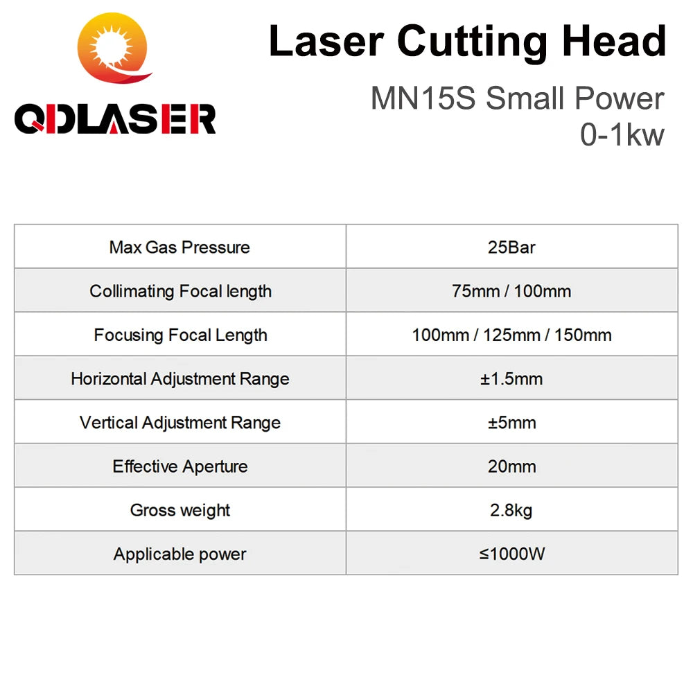 QDLASER WSX Fiber Laser Cutting Head 0-1KW MN15S Small Power Max Laser Power 1000W Focal Length 75mm / 100mm for Metal Cutting