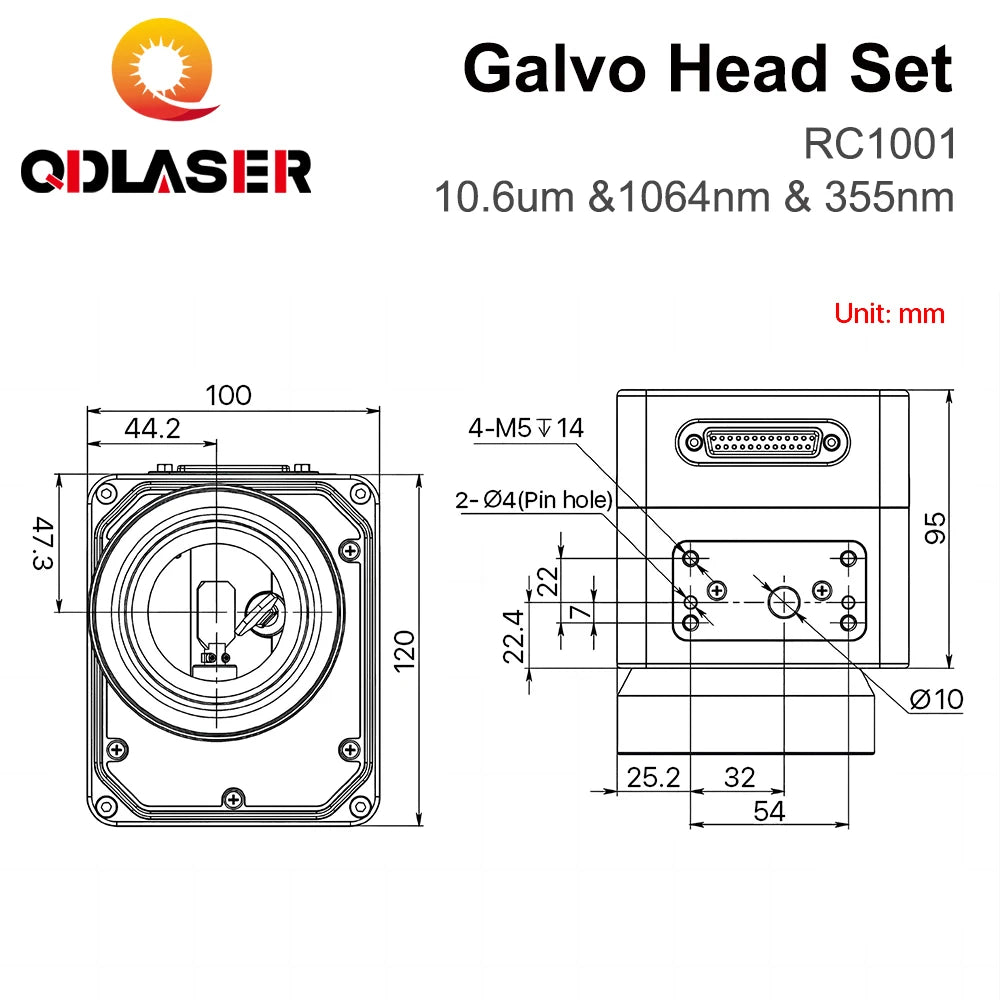 QDLASER Fiber Laser Scanning Galvo RC1001-R Galvo Head Set 10.6um &1064nm & 355nm 10mm Galvanometer Scanner