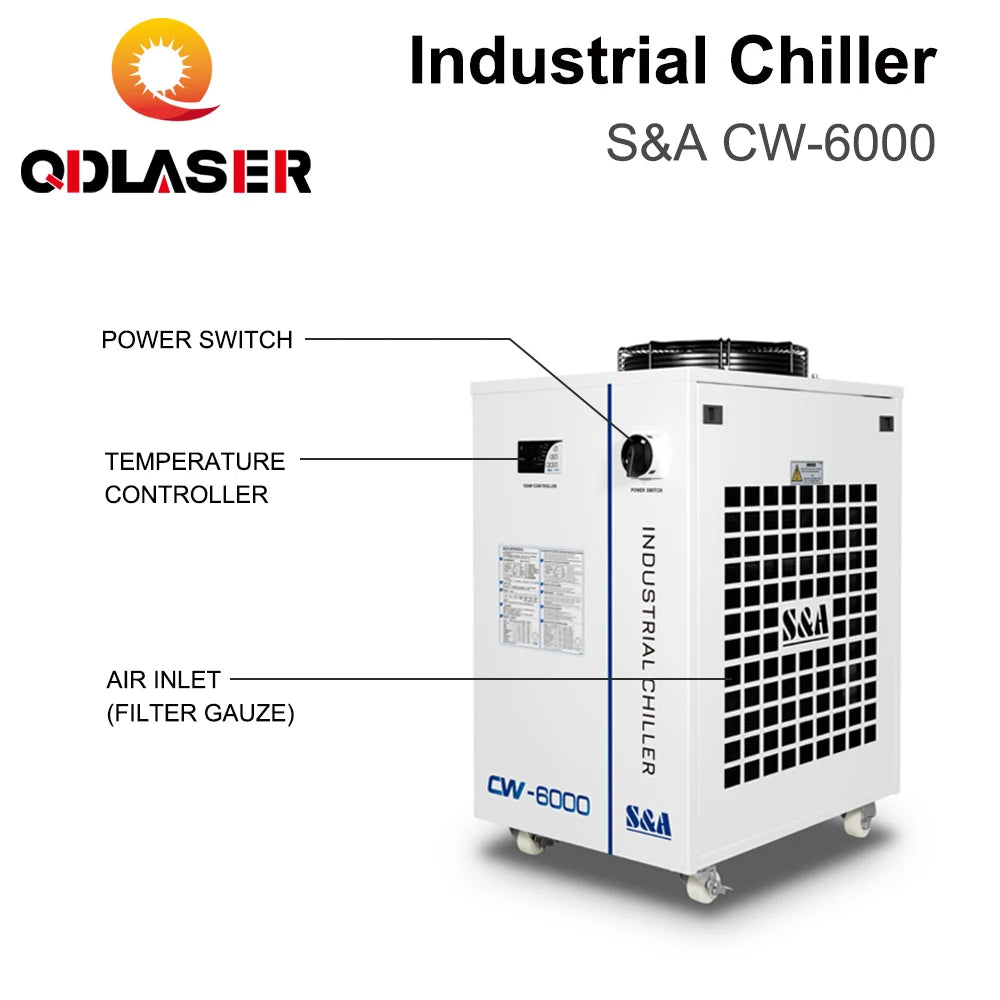 QDLASER CW-6000 S&A Industrial Chiller 50/60Hz 70L/min Flow R-410a Refriferant 50/60Hz for Machine Water Colling System