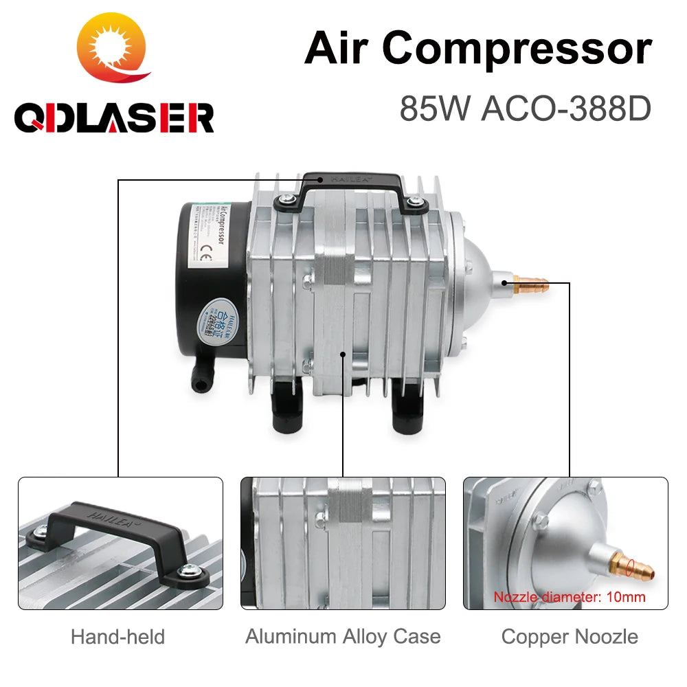 QDLASER Air Compressor 85W ACO-388D Electrical Magnetic Air Pump 110V 60HZ / 220V 50HZ for CO2 Laser Engraving Cutting Machine