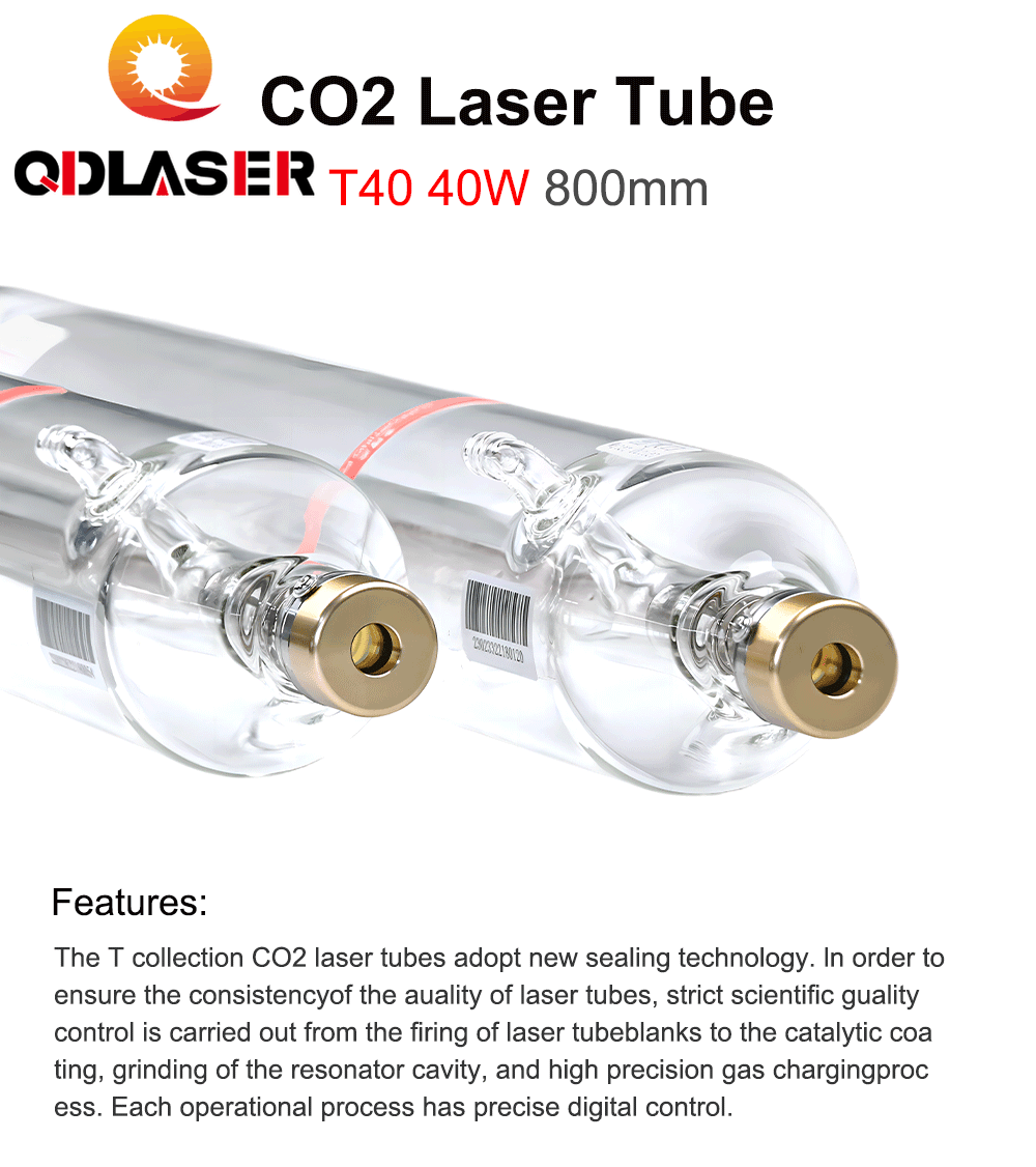 QDLASER SPT T40 40-50W Co2 Laser Tube Length 800mm Dia 80mm for CO2 Laser Engraving And Cutting Machine