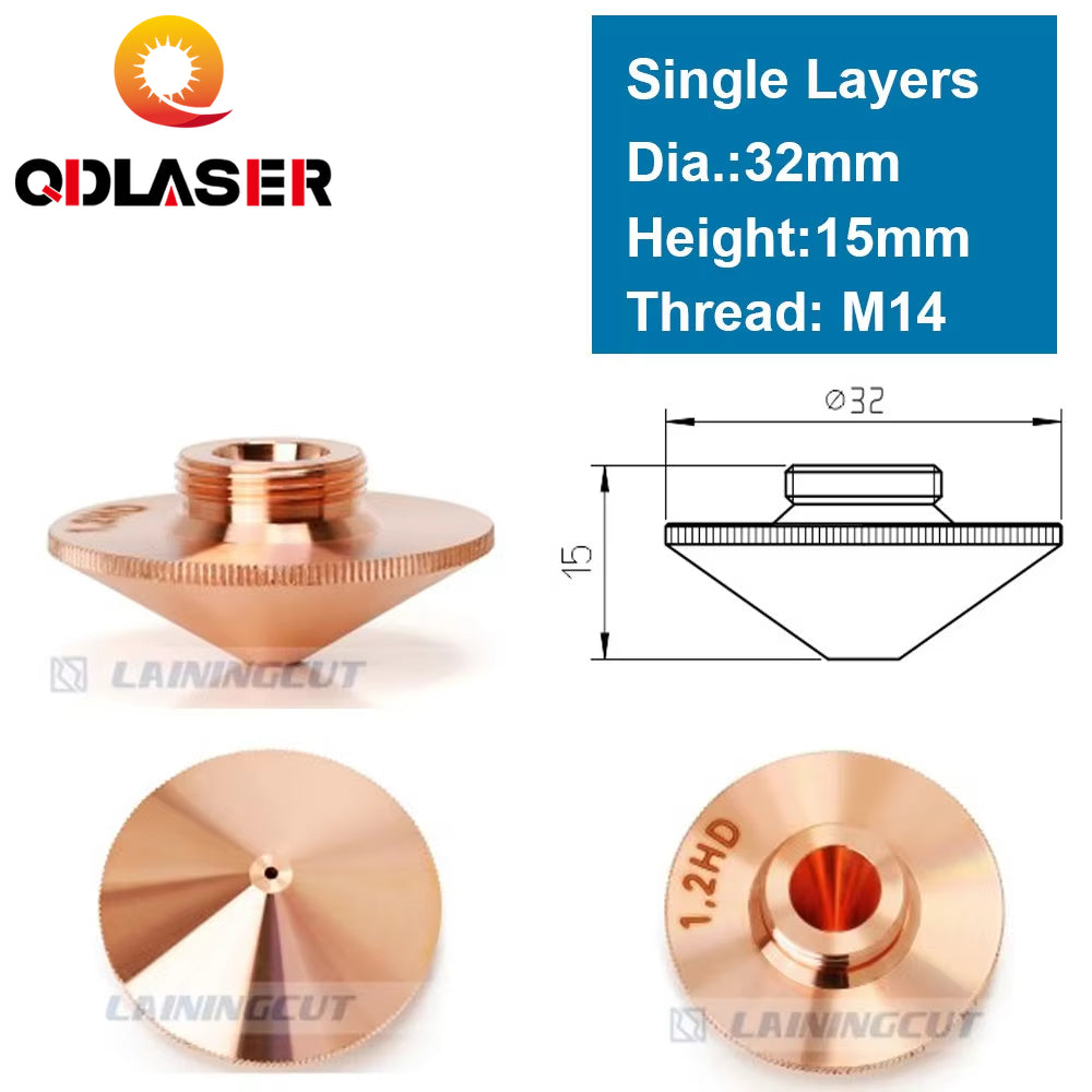 QDLASER Laser Nozzle Single Layer Dia.32mm Caliber 0.8 - 4.0HD for Raytools Empower 1064nm FIBER Laser Cutting Head