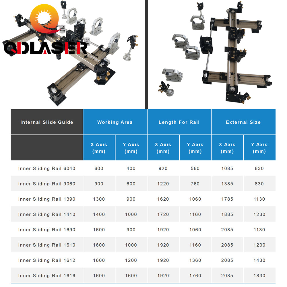 QDLASER 6040/ 9060 / 1390 / 1690 / 1610 Single / Double Heads Inner Sliding Rail Set for CO2 DIY Laser Cutting Machine Kits