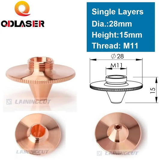 QDLASER Laser Bulge Nozzle Single Layer D28 H15 Caliber 0.8 - 4.0HD for Precitec 1064nm Fiber Laser Cutting Head
