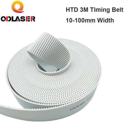 QDLASER 10meters HTD3M timing belt Width 15 20-100mm Color White PU Polyurethane with steel core HTD 3M open ended belt