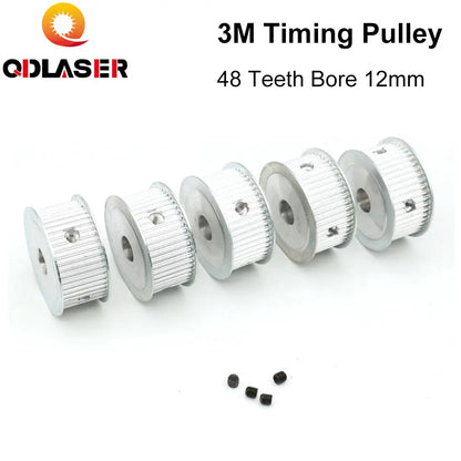 QDLASER 3M48 Teeth HTD 3M Timing Pulley Bore 6/8/10/12/14/15/19/20mm for Width 20mm AF/BF Aluminium HTD3M Synchronous Belt 48T