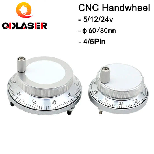 QDLASER CNC Pulser Handwheel 5/12/24V 6pin Pulse 100 Manual Pulse Generator Hand Wheel CNC Machine 60mm 80mm Rotary Encoder