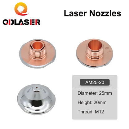 QDLASER OEM Amada Fiber optic cutting nozzle Single Layer Double Layer Dia 25mm H20 M12 Caliber 0.8-4.0mm for Fiber Laser Head