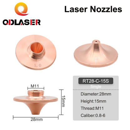 QDLASER Laser Nozzles Single Double Layer Dia.28mm Caliber 0.8 - 4.0 for FIBER Laser Cutting Head