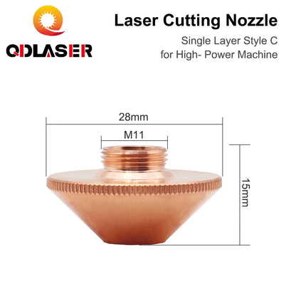 QDLASER Penta Laser Cutting Nozzles Single Layer C Style for High-Power Machine D28 M11 H15mm Caliber 3.5-6.0mm for Fiber Laser