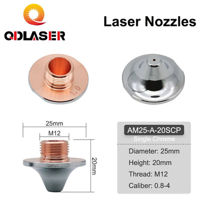 QDLASER OEM Amada Fiber optic cutting nozzle Single Layer Double Layer Dia 25mm H20 M12 Caliber 0.8-4.0mm for Fiber Laser Head
