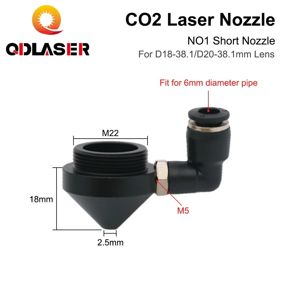 QDLASER CO2 Laser Air Nozzle for Dia.18/20mm FL38.1mm Lens CO2 Short Nozzle A with Fitting M5 for CO2 Laser Cutting Machine
