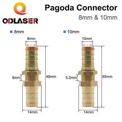 QDLASER Copper Pagoda head 8mm&10mm Connector for Water Pipe Liquid Tube Gas pipe