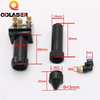 QDLASER CO2 Laser E Head for Focus Lens Dia.20 FL.101.6mm & Mirror 25mm Mount