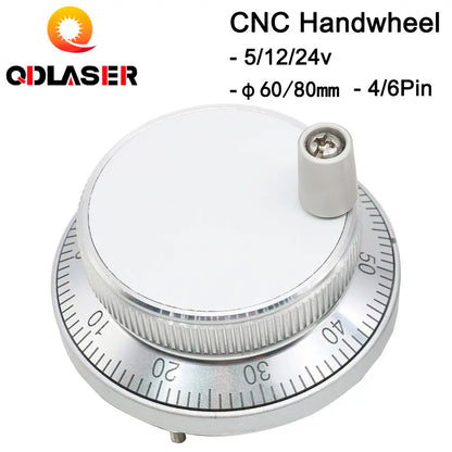 QDLASER CNC Pulser Handwheel 5/12/24V 6pin Pulse 100 Manual Pulse Generator Hand Wheel CNC Machine 60mm 80mm Rotary Encoder