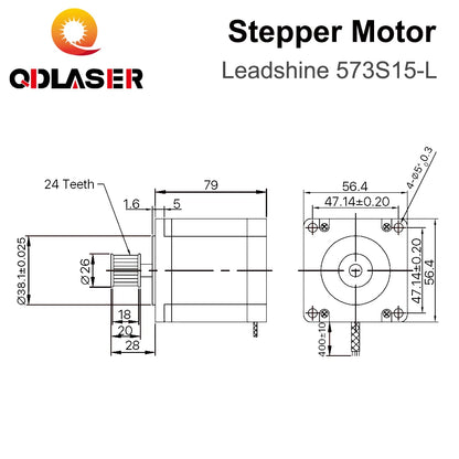 QDLASER Leadshine 573S15-L 3 phase Stepper Motor for NEMA23 5.8A length 76mm Shaft 8mm