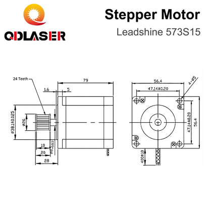 QDLASER Leadshine 573S15 3 phase Stepper Motor for NEMA23 5A Length 79mm (2.99 inch) Shaft 8mm (0.315 inch)