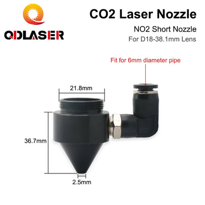 QDLASER CO2 Air Nozzle Dia.18/20mm FL38.1mm Lens Short Nozzle A with Fitting M5 for Laser Head at CO2 Laser Cutting Machine
