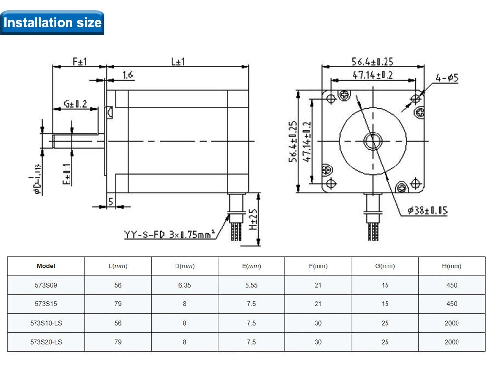 QDLASER Leadshine 3 phase Stepper Motor 573S20-LS / 573S10-LS