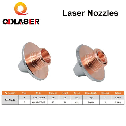 QDLASER OEM Amada Fiber optic cutting nozzle Single Layer Double Layer Dia 25mm H20 M12 Caliber 0.8-4.0mm for Fiber Laser Head