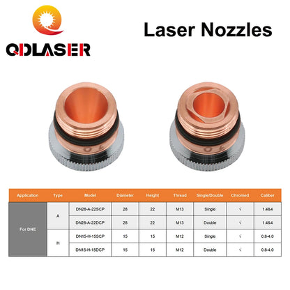 QDLASER DNE Laser Nozzles Chrome-plated Single Double Layer H15 Caliber 0.8-4.0mm Height 15mm for DNE Fiber Laser Cutting Head