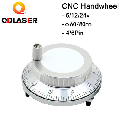 QDLASER CNC Pulser Handwheel 5/12/24V 6pin Pulse 100 Manual Pulse Generator Hand Wheel CNC Machine 60mm 80mm Rotary Encoder