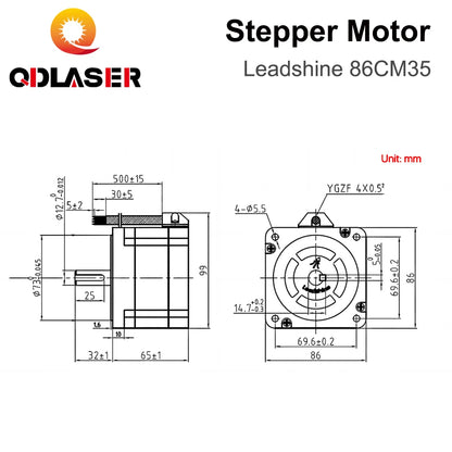 QDLASER Leadshine 86CM35 2 phase Stepper Motor for NEMA34 4A Length 65mm (2.56 inch) Shaft 12.7mm (0.5 inch)