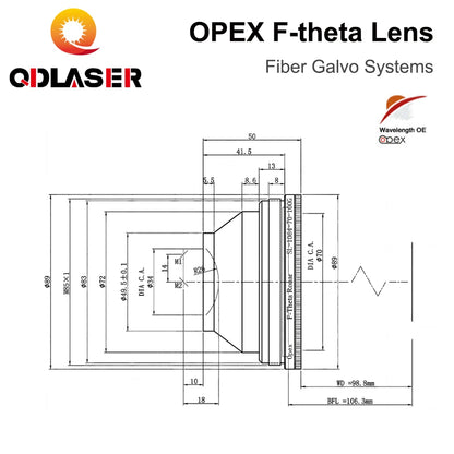 QDLASER OPEX F-theta Lens 1064nm 70x70-300x300mm F100-420nm for 1064nm YAG Optical Fiber Laser Marking Machine Lens Parts